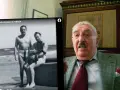 Jerzy Waldorff z bratem na plaży, obok portret samego Jerzego.